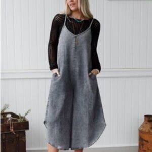 Zenana Washed Black Spaghetti Strap Overalls